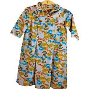 Vintage Girls Dress Tropical Palm Tree Rainbow Multicolor Retro Large